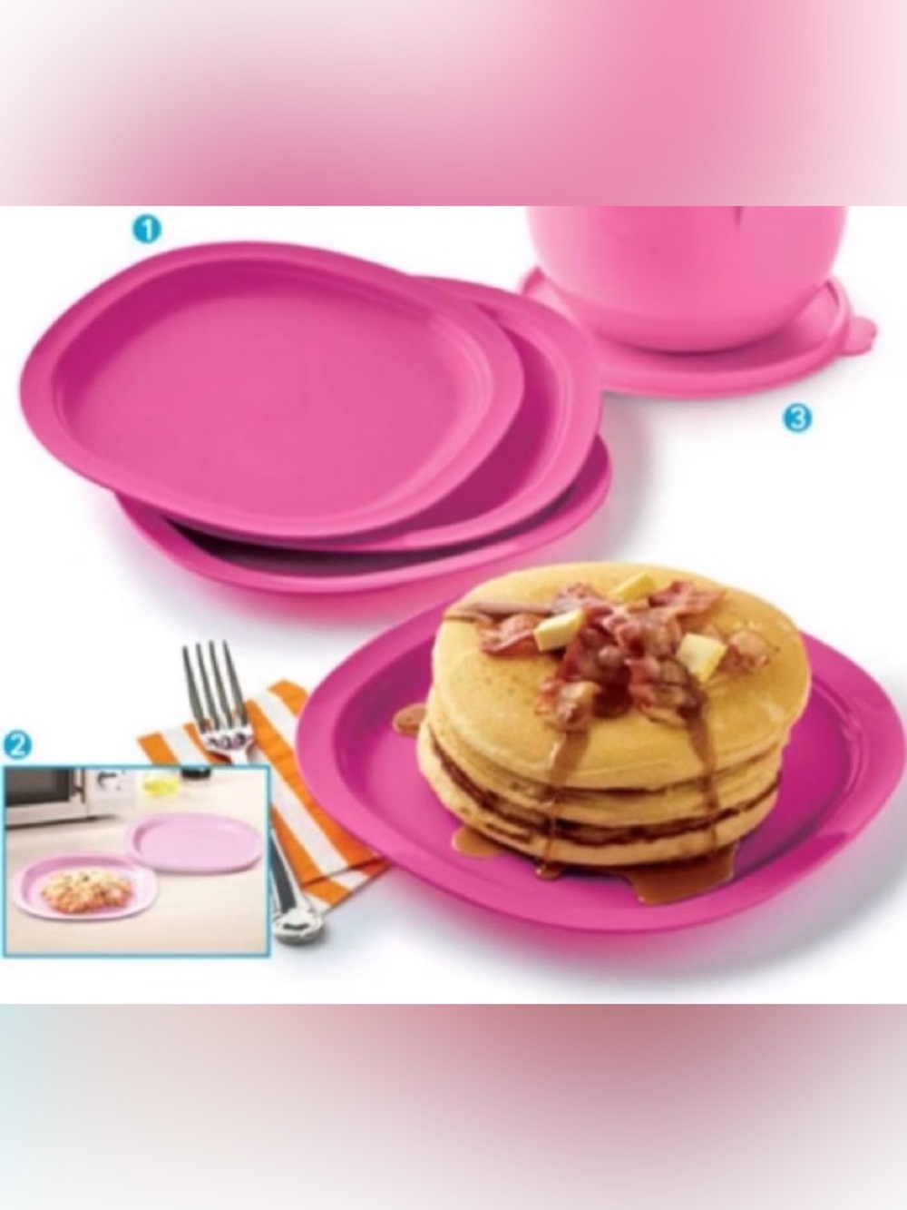 Tupperware Brand Microwave Reheatable Luncheon Plates -
Pink Color Set of 4